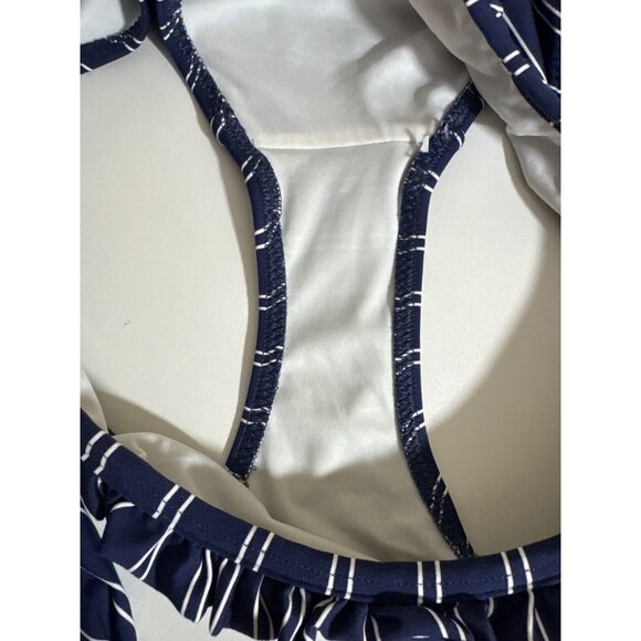 Solid and Striped Navy Blue White Striped Tie Front Bikini Swimsuit Size S/M - Picture 4 of 5